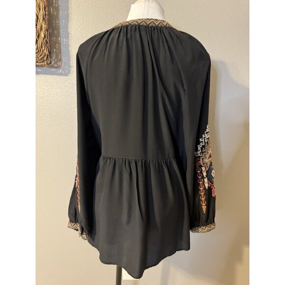 Johnny Was Long Sleeve Black Embroidered SILK Malta Tunic Top Colorful $300 - Picture 11 of 16